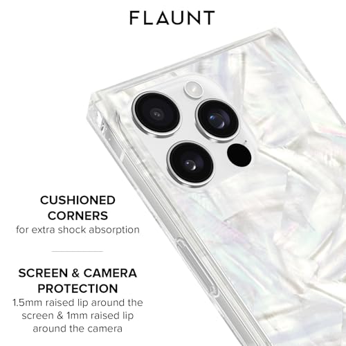 Coque MagSafe iPhone 16 Pro Flaunt carrée antichoc nacre blanche