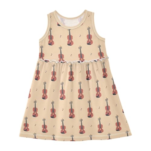 Retro Music Notes Violin Girls Casual Dress Cotton Summer Clothes for Kids 2T-8Y