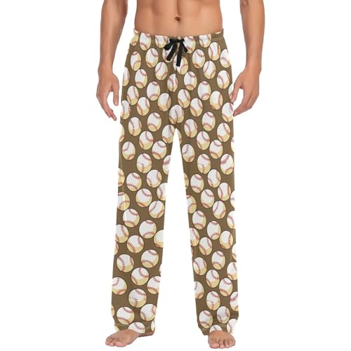 Men’s Baseball Pattern Pajama Pants with Pockets, Comfortable Lounge Sleep Bottoms#661