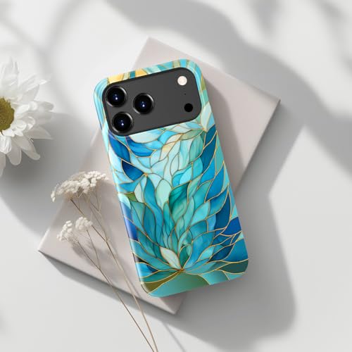 Image of Goodon for iPhone 17 Pro Case Cute - Wireless Charging Compatible - Dual-Layer Hard Shell + Silicone Cover - Protective Phone Case with Trendy Designs for Women - Blue Leaves Flower | Dual-Layer Hard Shell + Silicone, Slim Fit Protective Phone Cover with Wildflower Designs for Women Girls