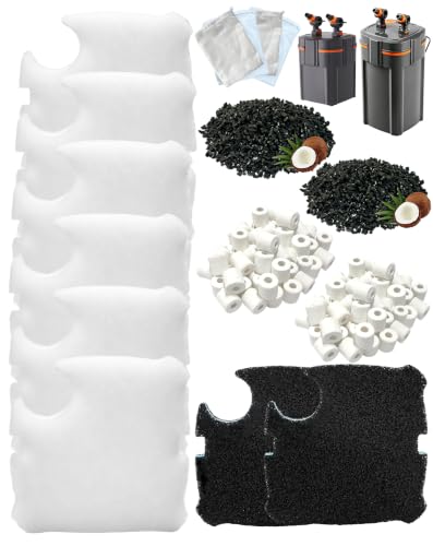 16-Pack Aquarium Filter Media Replacement for VEVOR 317GPH-UV, 238GPH-UV & 224.5GPH-UV Canister Filters – Includes White Pads, Black Pads, Ceramic Rings, Activated Carbon & Mesh Bags