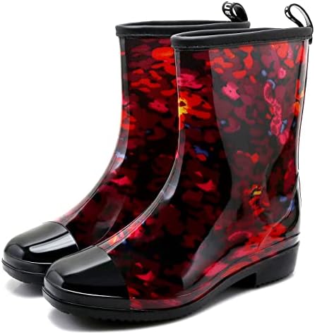 CKWLXQY Rain Boots for Women Waterproof Garden Boots Ladies Mid Calf Rubber Rain Shoes Colorful Floral Printed Short Rainboots Wide Calf Work Boots for Outdoor Gardening Fishing Farming