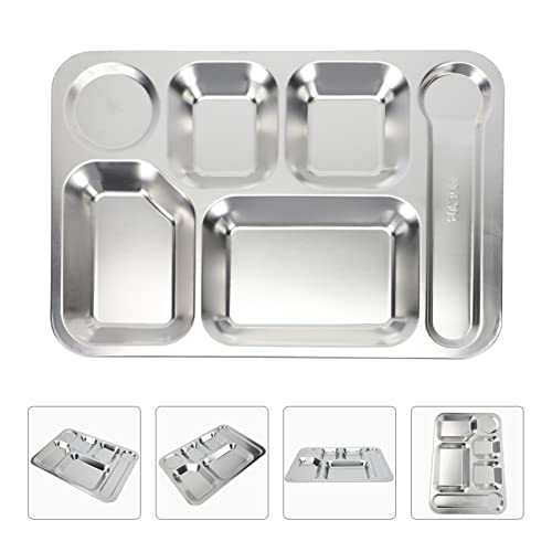 Yardwe Sushi Plate 304 Stainless Steel Plates Stainless Steel Divided Dinner Plate 6 Section Round Dinner Plate Tray For Portion Control Silver Portion Control Plate #TOP1