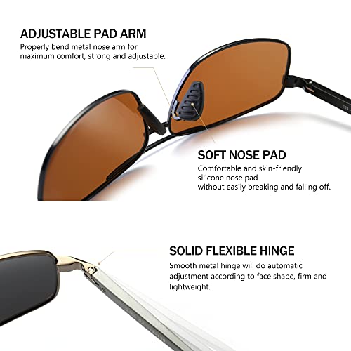 Sungait Ultra Lightweight Rectangular Polarized Sunglasses Uv400 Protection (Black Frame Brown Lens+Gunmetal Frame Gray Lens) #TOP4