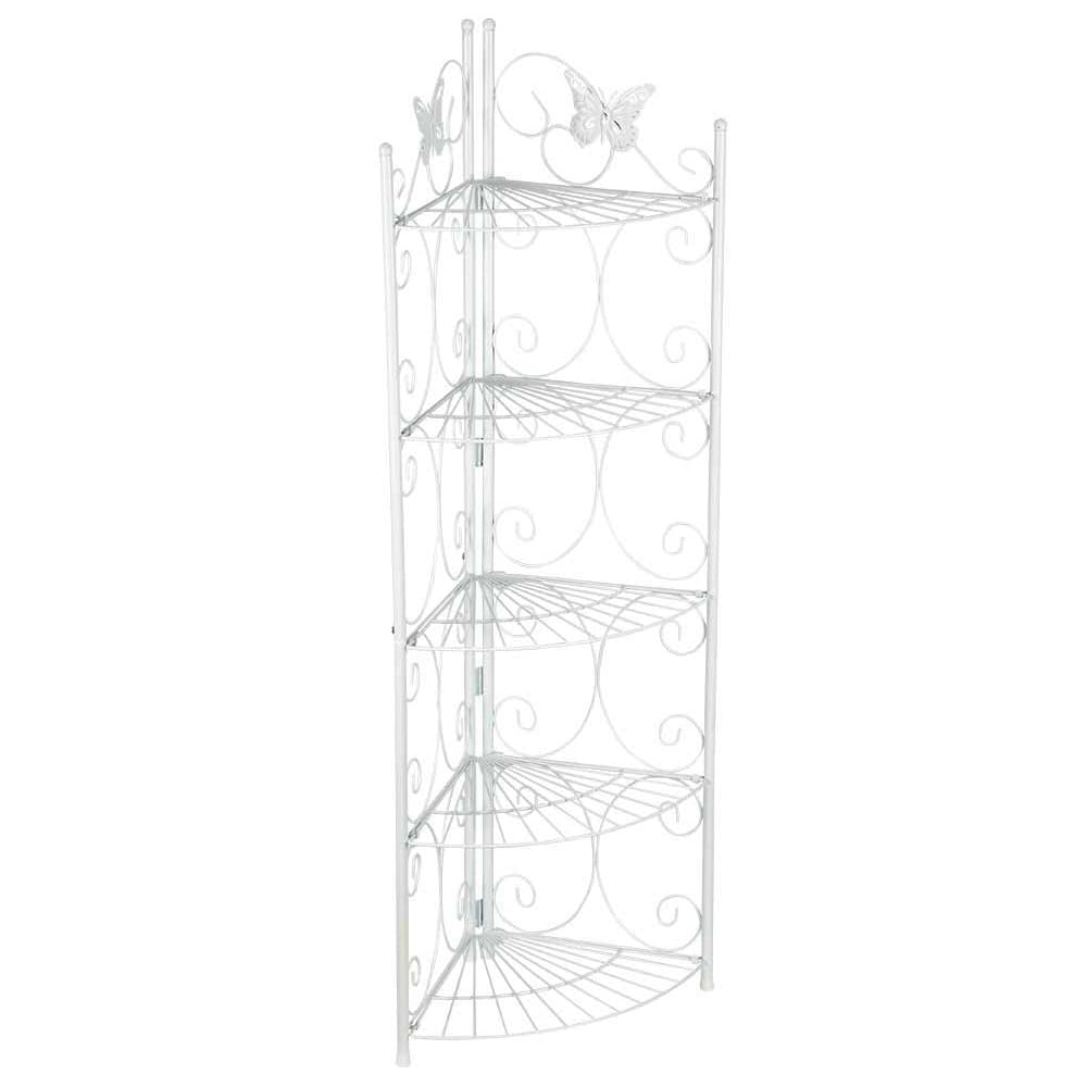 Easylife Butterfly Corner Shelf Unit, 5-Tier Corner Shelving Unit, Iron White Corner Shelves, Each Shelf Supports up to 10kg, Bathroom and Living Room Corner Unit, H118xW30xD30cm - Fully Guaranteed