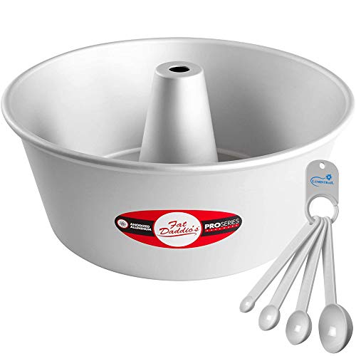 Fat Daddios PAF-10425 Angel Food Cake Pan 10 x 425 Inch Anodized Aluminum with a Lumintrail Measuring Spoon Set