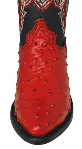 Texas Legacy Mens Red Western Cowboy Boots Ostrich Quill Print Leather J Toe4