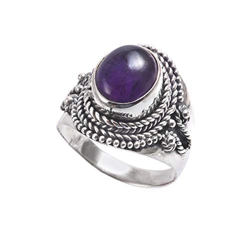 Bague améthyste en argent 925 massif de style turc et artisanat d'art de créateur taille 17,25