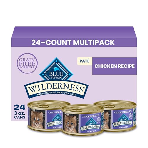 Image of Blue Buffalo Wilderness Kitten Grain-Free Chicken Pate Wet Cat Food with DHA, High-Protein & Made with Natural Ingredients, Supports Healthy Growth & Development, 3-oz. Cans (24 Count)