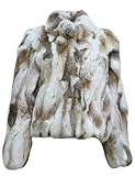 Annsirgra Women's Genuine Rabbit Fur Coat Full Pelt Soft Warm Winter Fur Jacket