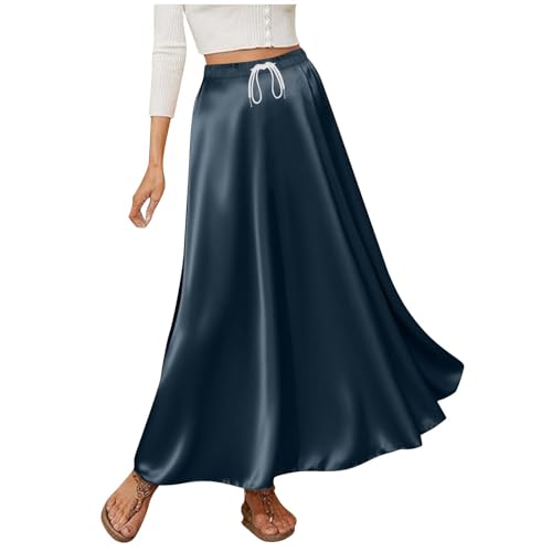 Womens Fall Skirts Business Casual Dressy Drawstring High Waisted Flowy Cocktail Party Wedding Guest Maxi Skirt