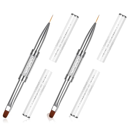 Apausvcm 2PCS Double Ended Nail Builder Gel Brush French Tip Brush Hard Gel Brushes Nail Liner Brush Rhinestone Handle Nails Art Brushes for Nails Design Professional NailArt