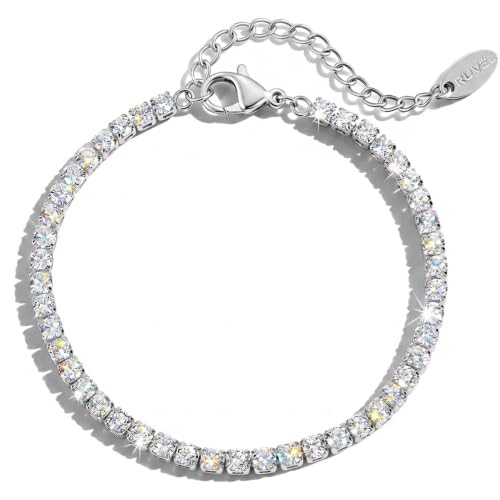 Ruvel Stainless Steel Adjustable CZ Tennis Bracelet, 3mm - Stainless steel tennis bracelet set with 3mm cubic zirconia, adjustable length.