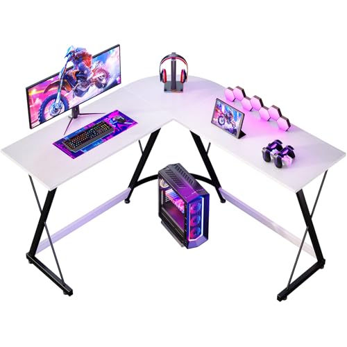 ODK Escritorio Gaming, 120 x 120 cm Mesa Gaming, Escritorio esquinero Estable y económico para Juegos, Oficina en casa y Estudio, Blanco