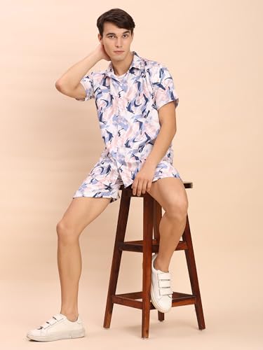 Image of Amazon Brand - Anarva Mens Camouflage Printed Co-ord Set | Half Sleeve Shirt and Shorts Set | Casual Summer Outfit for Beach, Travel, Vacation -