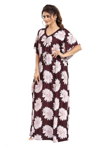 Image of Kaftan Printed Cotton Maxi Dress /Nighty /Nightdress for Ladies /Girls /Women | Free Size