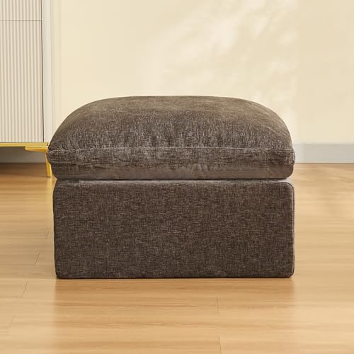 Image of 33.5'' Cloud Ottoman for Modular Sofa, Comfy Chenille Upholstered Footrest with Memory Foam, Fully Compressed Packaging, Oversized Ottoman Bench for Living Room or Small Space, Brown