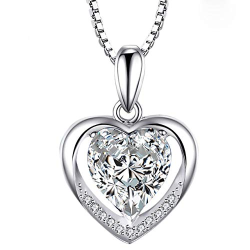 Pendentif en pierre précieuse coeur argent 925 blanc femme