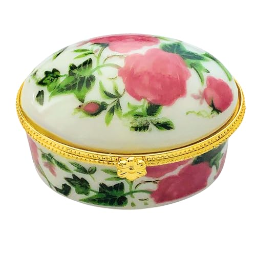 Evenchae Tiny Oval Porcelain Trinket Box | Pink Tea Roses
