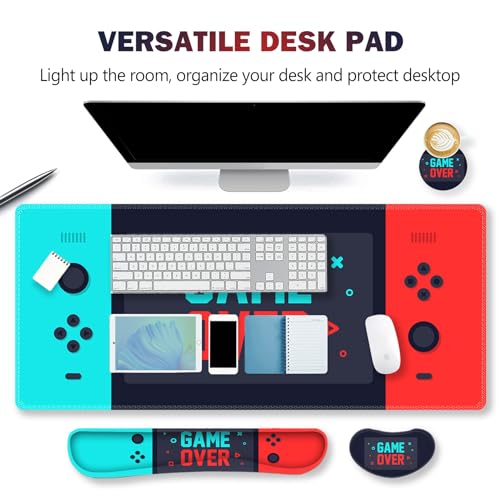 Image of ARTSO Large Gaming Mouse Pad, Keyboard Wrist Rest Pad & Wrist Support Mousepad Set, Stitched Edge, Extended, Non-Slip Base, Memory Foam Desk Mat, Green Red Game Console