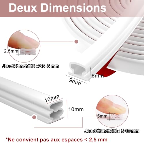 Hzetuu Joint de Porte Autocollant en Caoutchouc - Bande d'Étanchéité avec Isolation Phonique, Efficacité Énergétique, Résistance aux Intempéries, pour Fenêtres, Portes d'Entrée & Intérieurs, 7m Blanc – vue 3