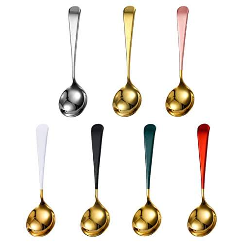 Luxshiny 2Pcs Home Demitasse For Flatware Serving Silverware Milk Restaurant Pudding Table Mixing Stir Fruit Tablespoons Solid Spoons Cream Scoops Stainless Colorful Salad Cooking Dessert #TOP1
