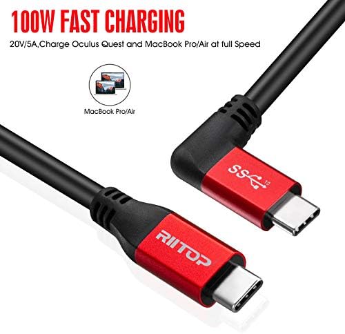 RIITOP Oculus Link Cable 10FT 3m 10Gbps, USB 3.1 C to C Cable Right Angled with Emarker, up to 100W PD Charging, 4K Video Output, 10Gbps Data Transfer, for Oculus Quest 2, USB-C Monitor Display