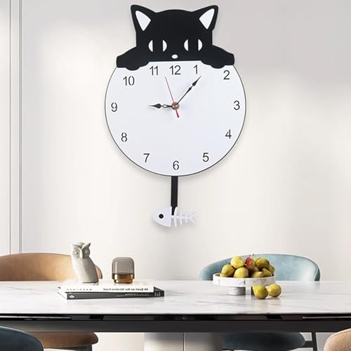 Horloge murale chat avec queue oscillante, cadeau idéal amoureux des bêtes