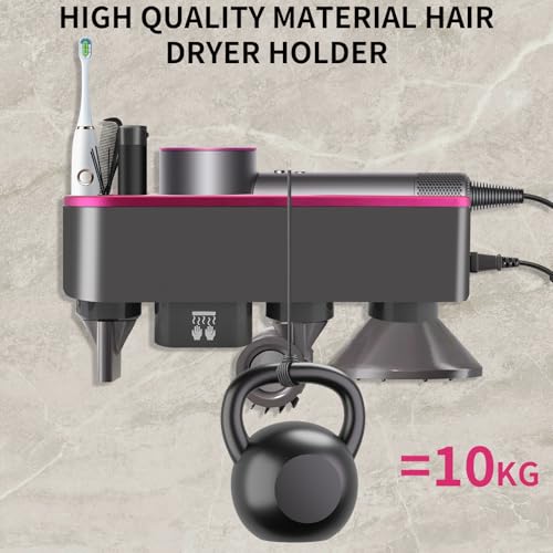 Gugxiom Hair Dryer Holder Wall Mounted,Hair Dryer Holder with Automatic Hand Drying and Magnetic Nozzle Storage,Hair Dryer Accessory Organizer for Flat Iron, Curling Wand,Hair Dryer (Rose Red) - Thumbnail 4