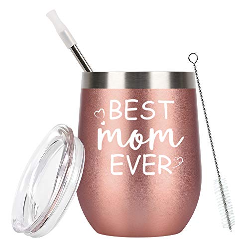 Gingprous Best Mom Ever Wine Tumbler with Lid and Straw, Mother's Day Birthday