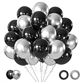 Black and Metallic Silver Balloons, 50PCS Black and Silver Balloons Party Decorations 12 Inch Black Silver Party Balloons for Birthday,Graduation,New Years,Wedding,Engagement Party Decorations