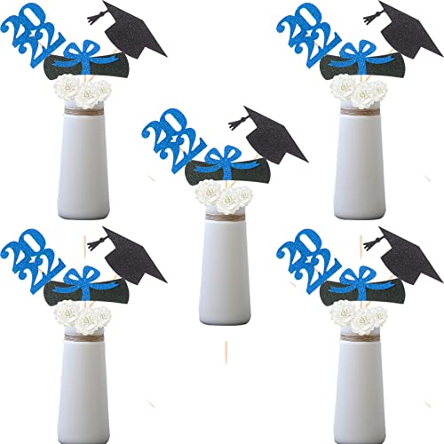 Double Sided Glitter 2023 Graduation Party Centerpiece Sticks Blue-Table Toppers For 2023 Graduation Party Decoration Party Supplies, Set Of 5 (Blue) #TOP7