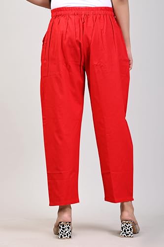 Image of Women Elastic Waist Regular Fit Casual Cotton Trouser Pants