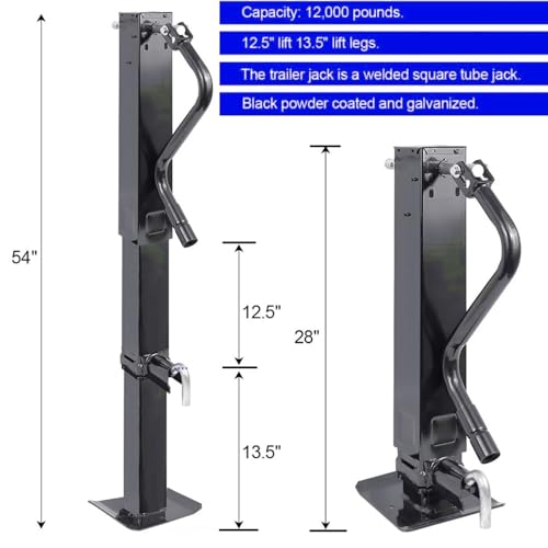 Heavy Duty Weld Square Tube Trailer Jack - 12.5" Lift 13.5" Drop Leg Travel Capacity 12000 LBS (12000lbs Side Pull pin) - Thumbnail 3