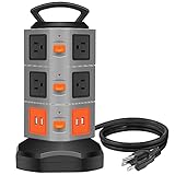 Power Strip Tower, Lovin Product Surge Protector Electric Charging Station, 10 Outlet Plugs with 4 USB Slot 6 feet Cord Wire Extension Universal Charging Station (Medium)