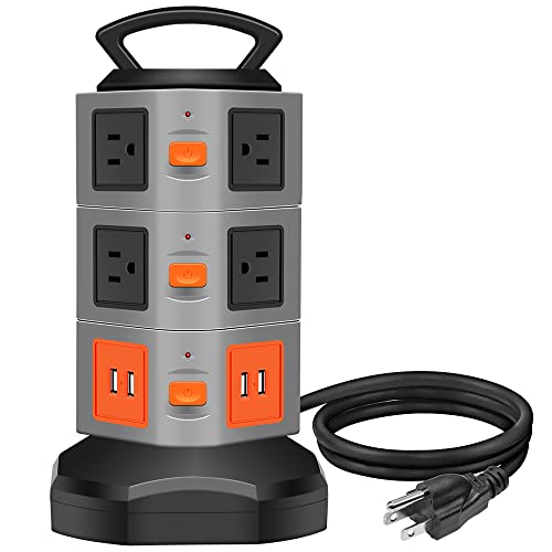 Power Strip Tower, Lovin Product Surge Protector Electric Charging Station, 10 Outlet Plugs with 4 USB Slot 6 feet Cord Wire Extension Universal Charging Station (Medium)