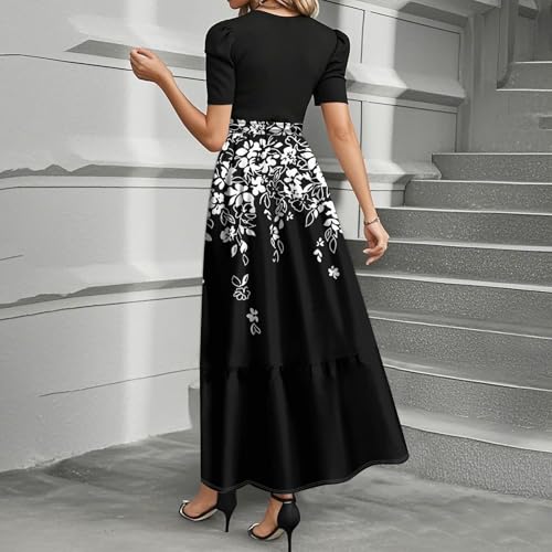 Summer Dresses for Women Elegant High Waist Maxi Dress Flowy Casual Long Dress A-Line Floral Printrd Dress with Belt2