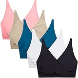 Suekaphin 5pack Nursing Bra Maternity Bra Breastfeeding Sleeping/Sleep Bra Pregnancy Women's Seamless Bralette Wirefree,Medium,Black/Nude/White/Pink/HuntGreen