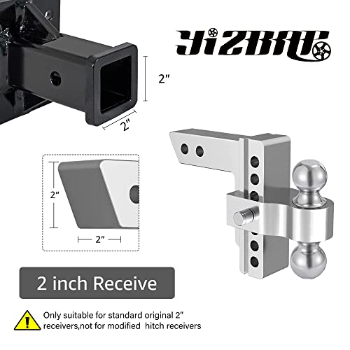 Yizbap Aluminum Adjustable Trailer Hitch, Fits 2" Receiver, 6" Drop/Rise Drop Hitch, 12500 Lbs Gtw, Ball Mount, 2" And 2-5/16" Dual Towing Ball With Double Locks #TOP1