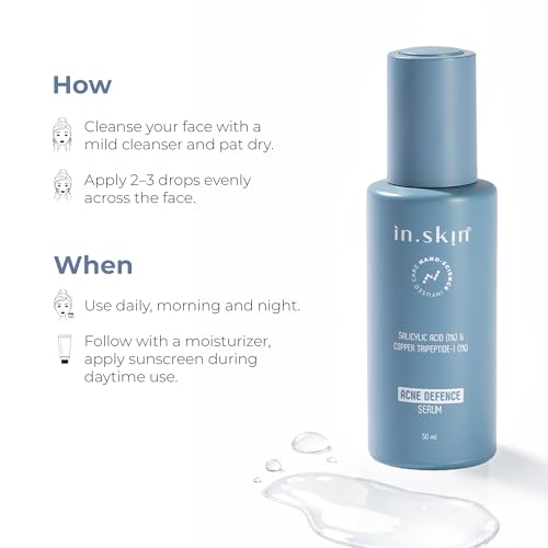 Image of in.skin Anti Acne 3% Niacinamide,1% Salicylic Acid Face Serum | Reduce Active Acne, Controls Oil & Reduce Pimples Dark Spots | Nanoplex Technology | All Skin Types | For Men & Women - 50 ML