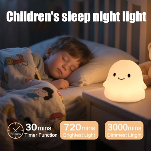 Image of Rytinazzz Halloween Ghost Night Light, 50-Hour Battery & Pat Control, Cute Squishy Lamp for Kids Room Decor, USB Rechargeable with Timer, Cute Home Decor