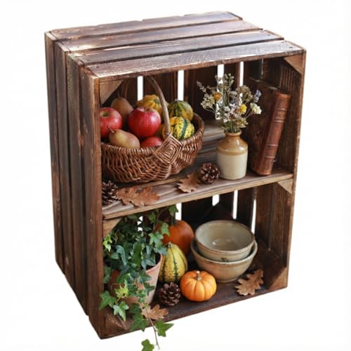 Teramico Holzkisten Obstkisten Weinkisten geflammt dunkel 50 x 40 x 30cm in tollen Set-Angeboten als Regal oder zur Aufbewahrung (1 x Boden Kurz)