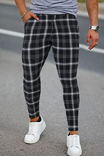 Gingtto Mens Chinos Pants Slim Fit Black Dress Pants For Men Stretch Check 32 #TOP3