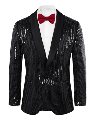 GRACE KARIN Mens Shiny Sequin Blazer One Button Suit Jacket Shawl Lapel Tuxedo Party Dinner Prom - Main Image