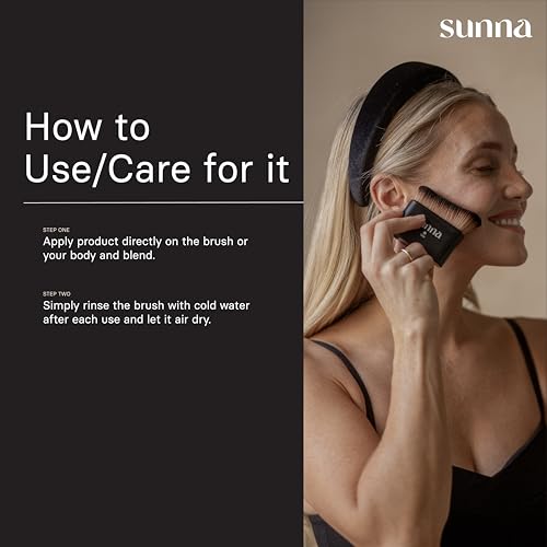 Image of Self Tanner Brush by SunnaTan - Contour Brush for Body, Face & Hands - Blends Self Tanner for a Flawless Tan - Durable & Easy To Use - Vegan