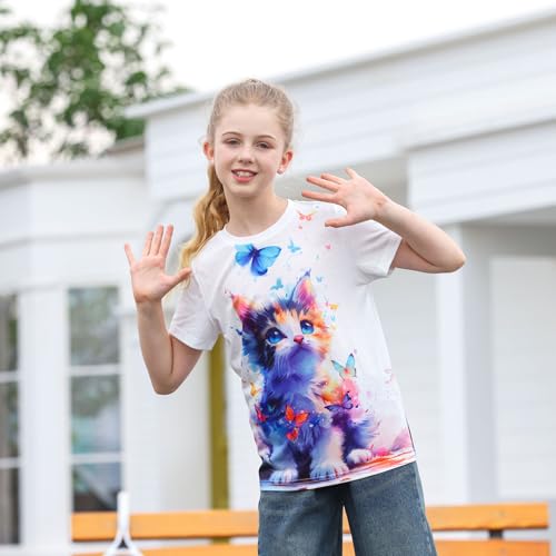 Funnycokid Girls Shirts Cat T Shirt Size 7-12 Clothes for Kids4