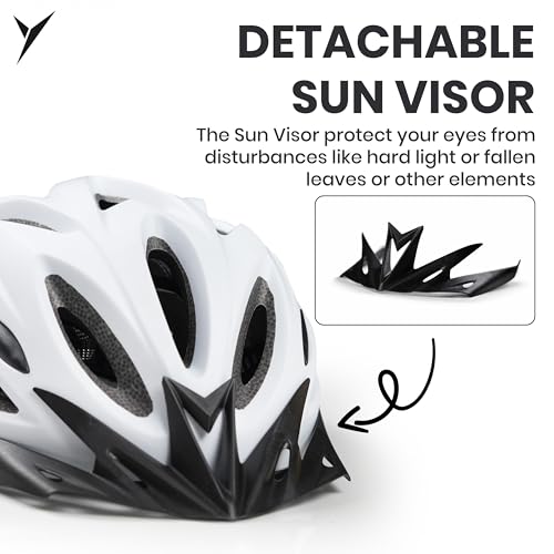 Image of Jaspo Urban Rider Plus Cycling Helmet with Adjustable Spin Dial (Upto 5cm) | Detahcable Visor | Quick-Release Buckle with Padded Chin Strap | Ideal for Men, Women & Kids (White, Large (58-63cm))