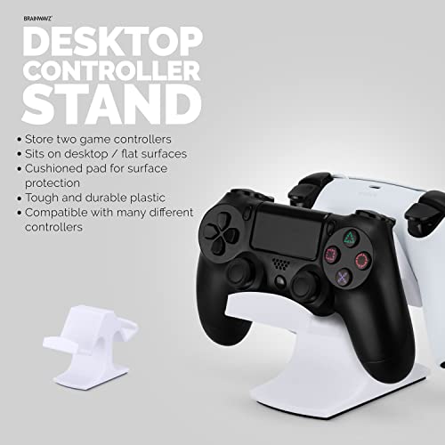 Image of Dual Game Controller Desktop Holder Stand - Universal Design for Xbox ONE, PS5, PS4, PC, Steelseries, Steam & More, Reduce Clutter UGDS-03 (White)