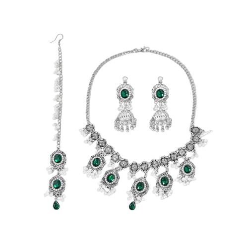 [EDVTSIHR] Jhumka Imitation Pearls Beaded Tassel Dangle Droper Indian Flower Pendant Choker Necklace Head HeadBand HairANZT[Zbg