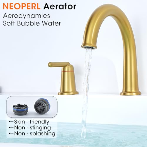 Wintap Roman Bath Tub Faucet Set with Sprayer, 5 Hole Widespread Deck Mount Bathtub Faucet with Valve Classic Gooseneck Tub Faucets with Diverter High Flow Tub Filler Brushed Gold WT-9809BG by Wintap - Used condition - Image 3